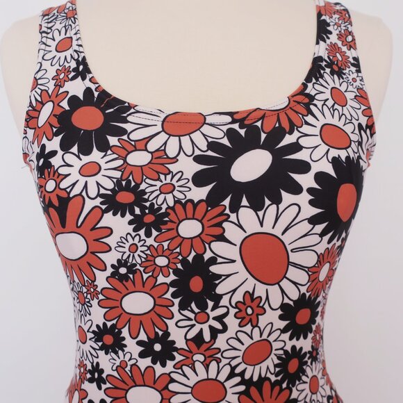 Kate Gabrielle retro floral brown and black sample dress size Small - Picture 2 of 3